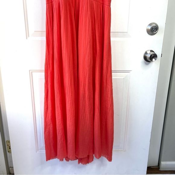 Free People Toosaloosa Slub Meadows Midi Coral Orange Dress Size Medium - Picture 7 of 11